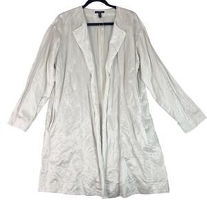 Eileen Fisher Organic Cotton Satin Steel Coat Womens Medium White Crinkle Open